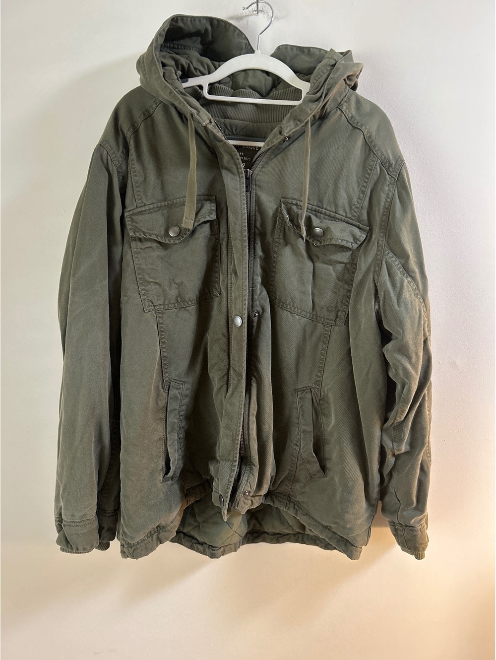American Eagle Olive Green Hooded Military Jacket XL